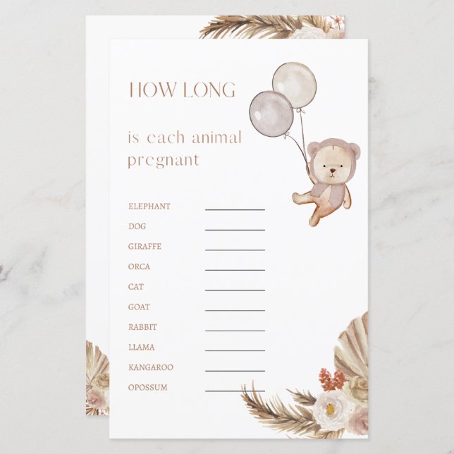 Gravidez Jogo do Chá de fraldas Durante Quanto Tem (Frente/Verso)