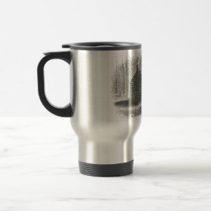 gravura da cabine dos 1800s da caneca de viagem  
