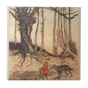Gravura vintage de Chapeuzinho Vermelho e Lobo de