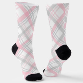 Gray and Pink Plaid Crew Socks