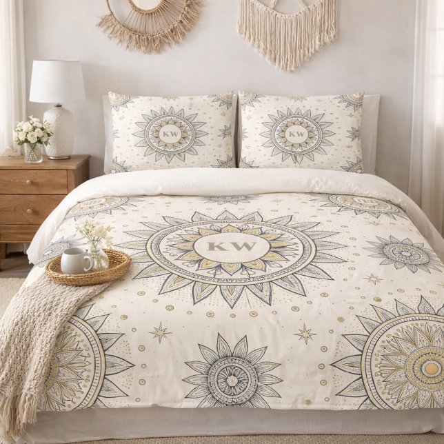Gray Gold Mandala Pattern Monogram (Criador carregado)