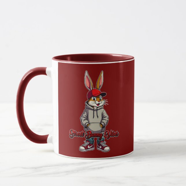 Gray Hoodie Street Bunny – Easter - caneca (Esquerda)