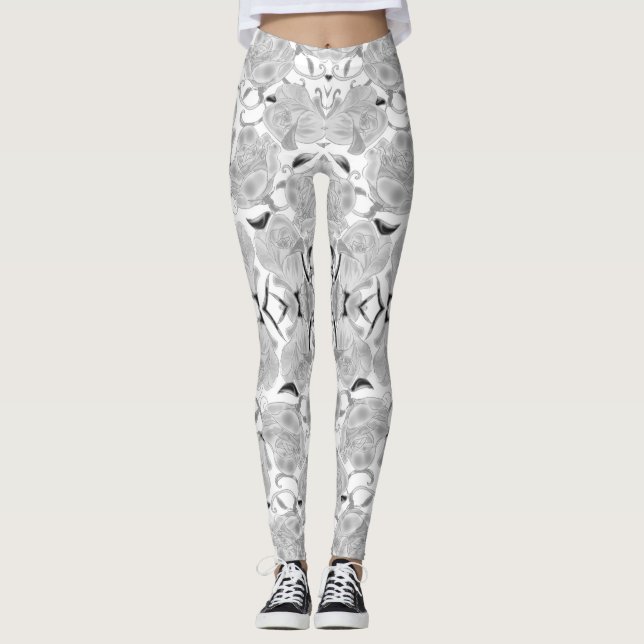 Gray Roses On White Leggings (Frente)
