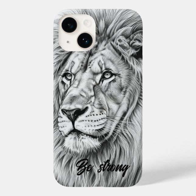 Gray Sketch Fierce Lion Be Strong Phone Case (Verso)
