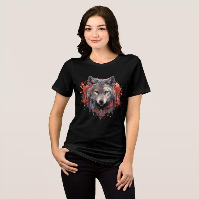 Gray Wolf with Red Flowers Illustration (Frente Completa)
