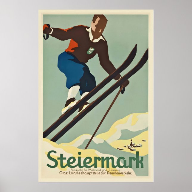 Graz Steiermark Austria Vintage Ski Poster (Frente)