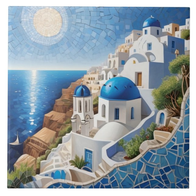 Grécia Santorini Mídia Mista Mosaico - Ilha Grega (Frente)