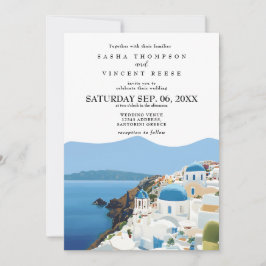 Grécia Santorini - Retro de Convite para Casamento