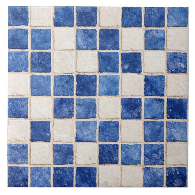 Greek Blue Mosaic Squares Ceramic Tile  (Frente)