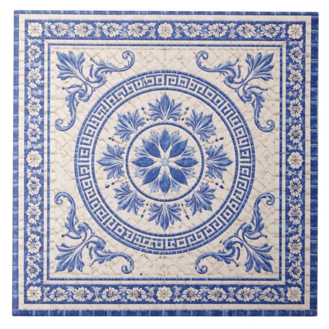Greek Floral Medallion – Decorative Ceramic Tile (Frente)