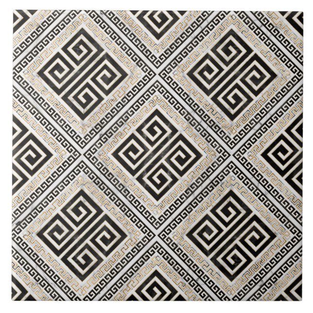 Greek Meander - Greek Key Black and White Marble (Frente)