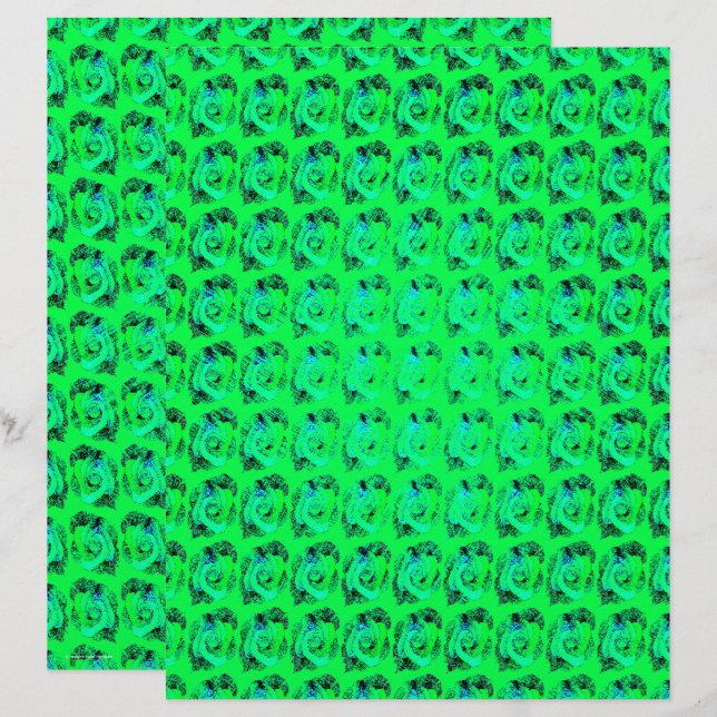 Green Abstract Roses Scrapbook Paper 2-Sided Page (Frente/Verso)