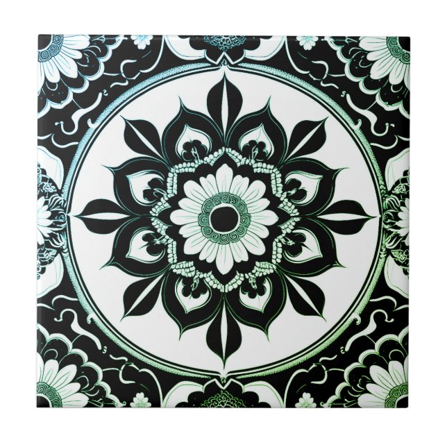 Green and Black Mandala Tile (Frente)