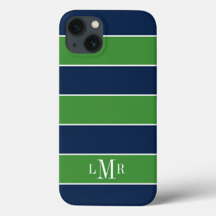 Green and Blue Rugby Stripes Monogrammed