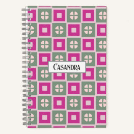 Green and Magenta Boxed Floral Spiral Notebook