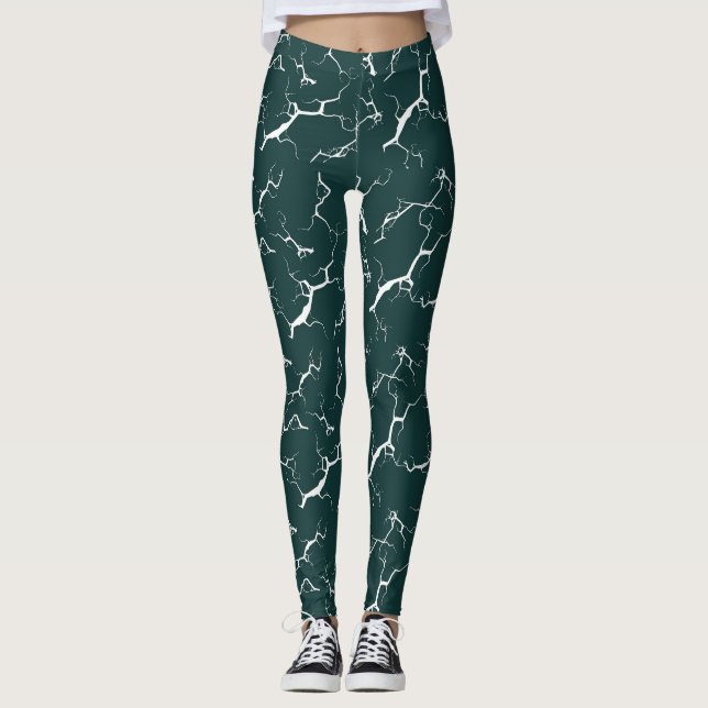 Green and white leggings with tie-dye design (Frente)