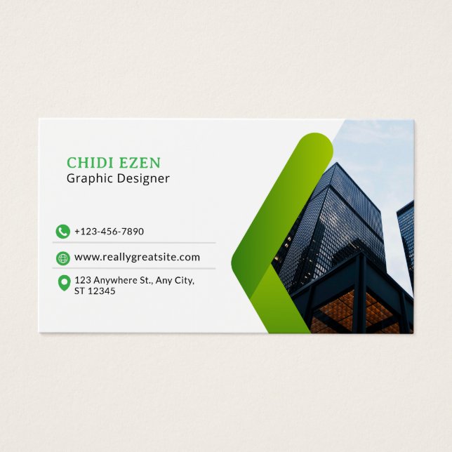 Green and White Minimalist Modern Business Card (Frente)