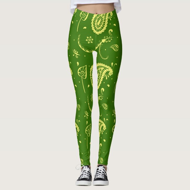 Green And Yellow Kalka Print Women's Leggings (Frente)