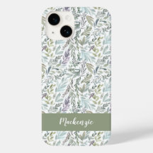 Green Blue Botanical Watercolor Monogram Name