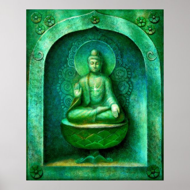 Green Buddha  Zen Buddhist Meditation Art Poster (Frente)