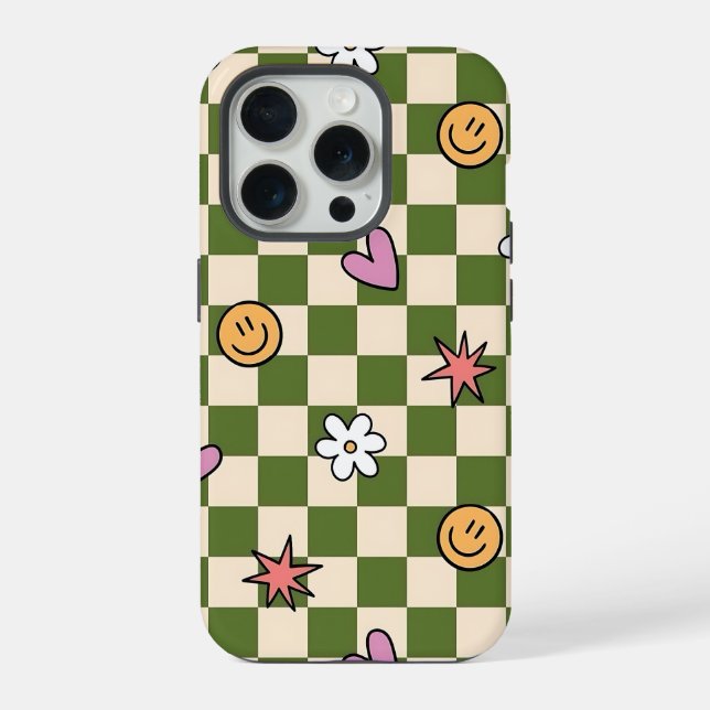 Green Checkerboard Aesthetic Phone Case (Verso)