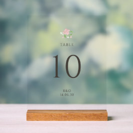 Green | Chic Floral Rose Wedding Table Number 