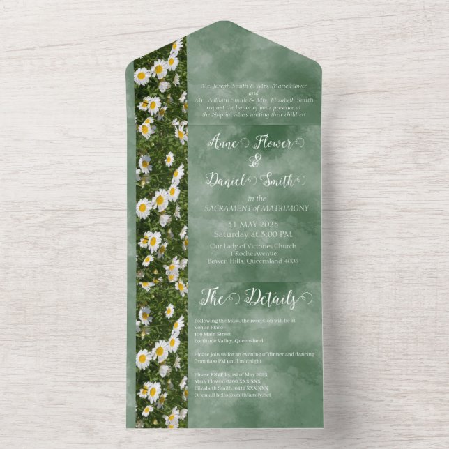 Green Daisy Formal All in One Convite de casamento (Inside)