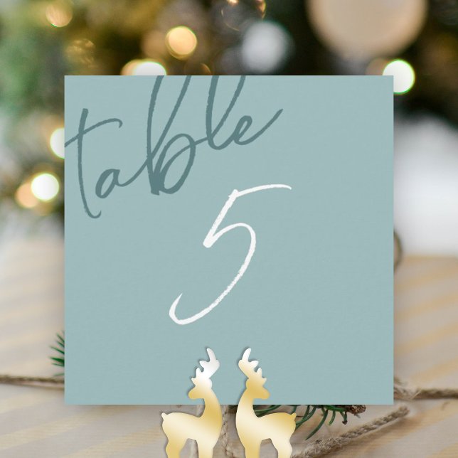 Green de inverno, Cartão de Número da Mesa de Casa (light green winter wedding table number signage elegant script calligraphy simple wedding sign green)