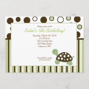 Green Dot Turtle Modern 5x7 Convite de Aniversário