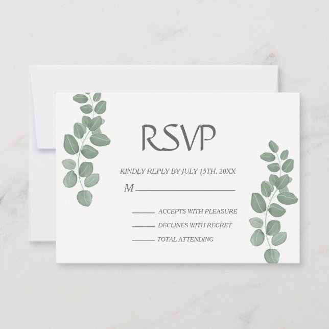 Green Eucalyptus deixa cartão RSVP de Casamento (Frente)