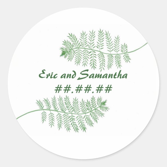 Green Ferns, salve a data adesivos de casamento (Frente)