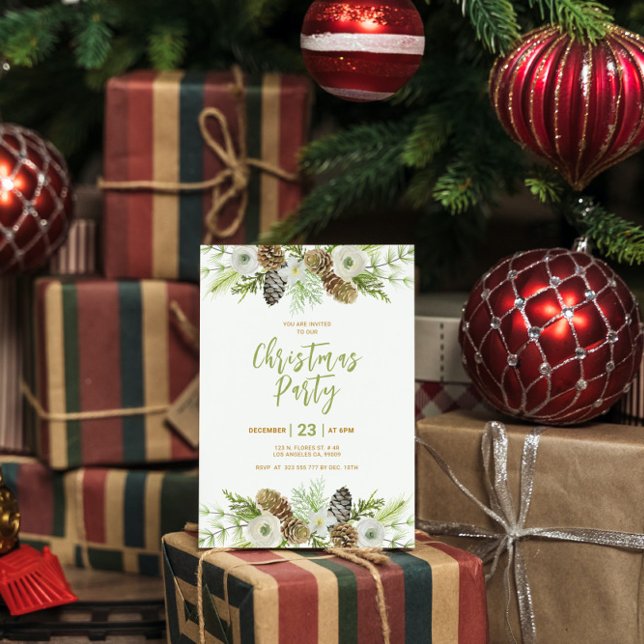 Green Floral Pines Wreath Natal Convite (Criador carregado)