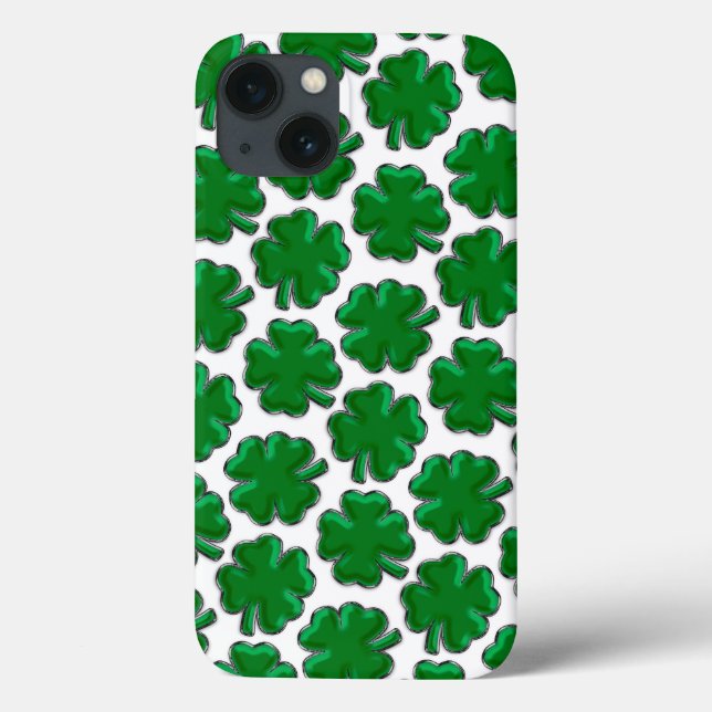 Green Four Leaf Clover Pattern Case-Mate iPhone Ca (Verso)