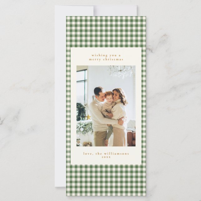 Green Gingham Modern Merry Christmas Tall Card (Frente)