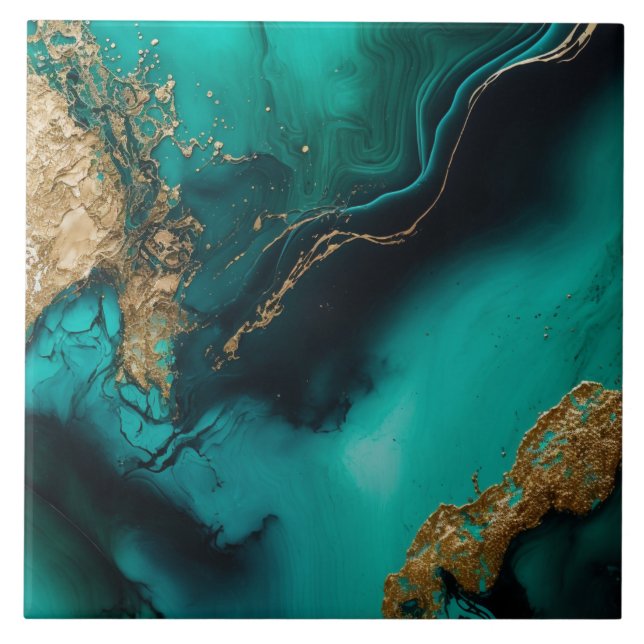 Green Gold Glitter Marbled Agate Ceramic  (Frente)