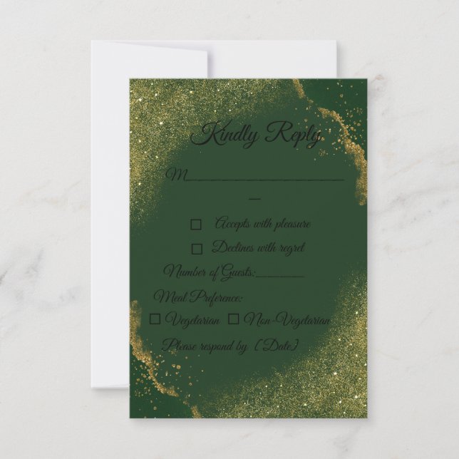 Green & Gold Spark Wedding RSVP Card (Frente)