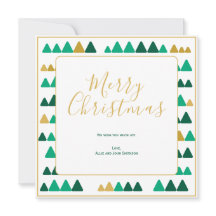 Green & Golden Trees Merry Christmas Square Card