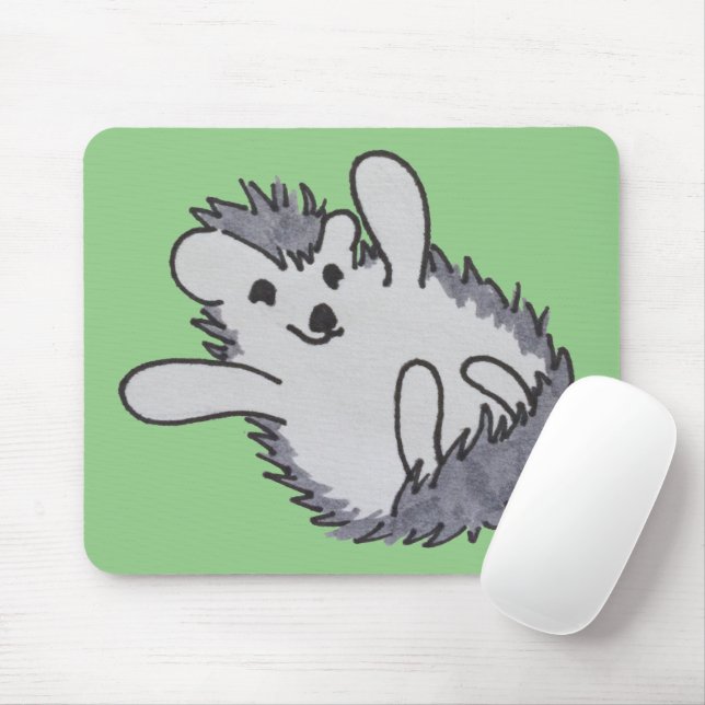Green Happy Cute Hedgehog Mousepad (Com mouse)