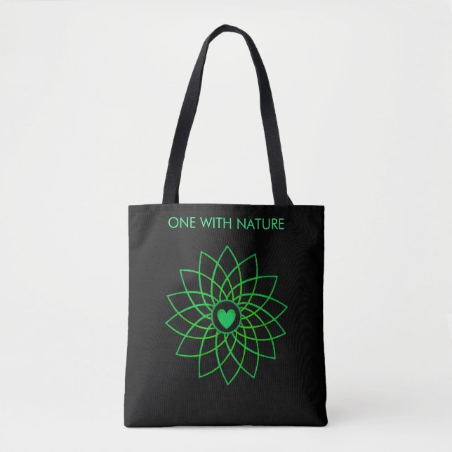 "Green Heart Mandala" em Black Tote Bag (Frente)