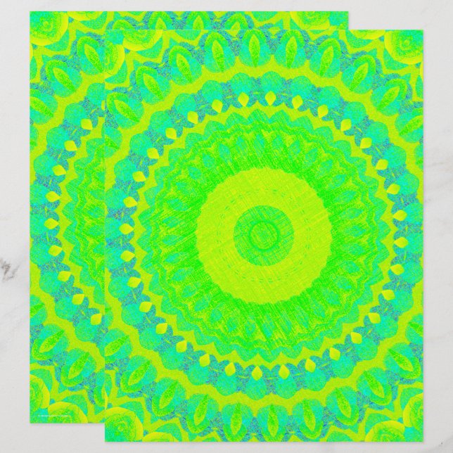 Green Kaleidoscope Scrapbook Paper 2-Sided Page (Frente/Verso)