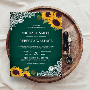Green Lace Sunflower Budget Invitation