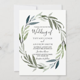 Green Leaf Wreath Modern Spring Weding Convite
