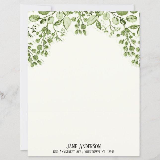 Green Leaves and Berries Stationery Paper (Frente)