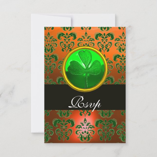 GREEN ORANGE DAMASK COM SHAMROCK, RSVP preto (Frente)