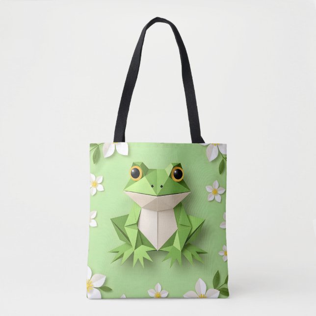 Green Origami Frog Tote Bag – Cute Nature-Inspired (Frente)
