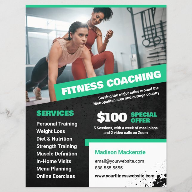 Green Personal Trainer and Fitness Coaching Flyer (Frente)