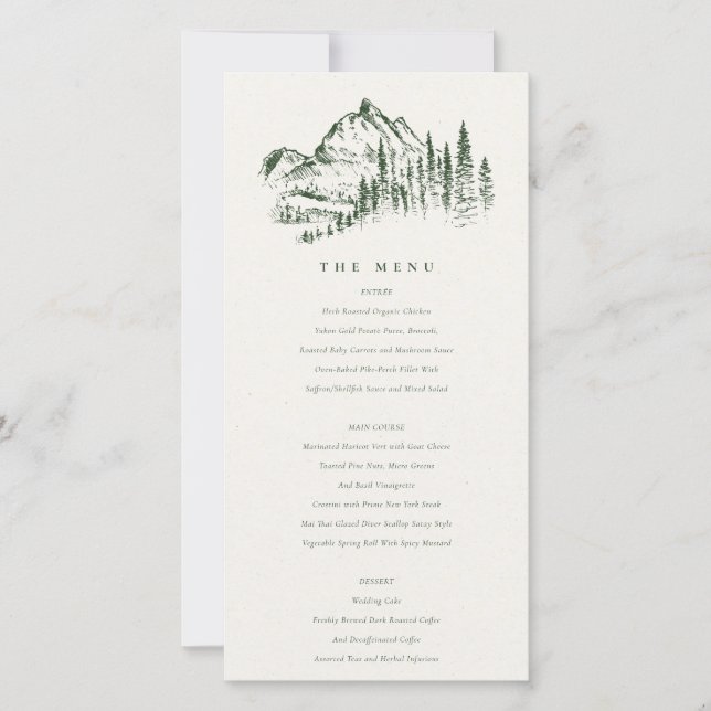 Green Pine Woods Mountain Sketch Menu Card (Frente)