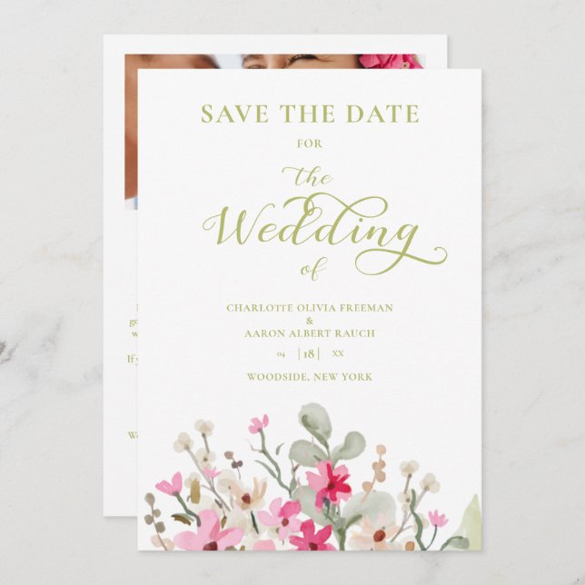 Green Romantic Photo Couple Wedding Floral Wreath (Frente/Verso)