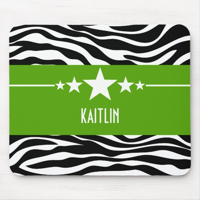 Green Sassy Star Zebra Mousepad (Frente)