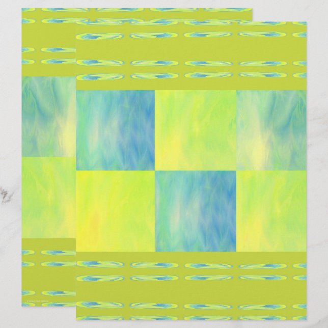 Green Skies Tiles Scrapbook Paper 2-Sided Page (Frente/Verso)